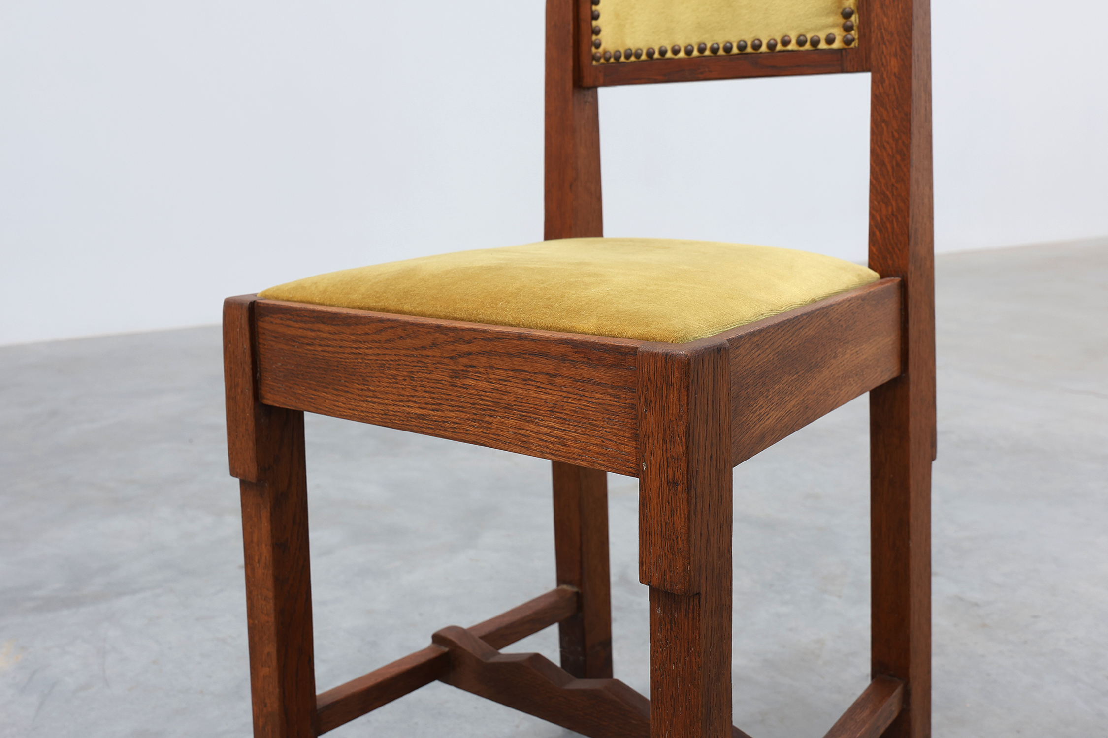 Belgian Art Deco Oak Side Chair with Yellow Upholstery, 1920sthumbnail
